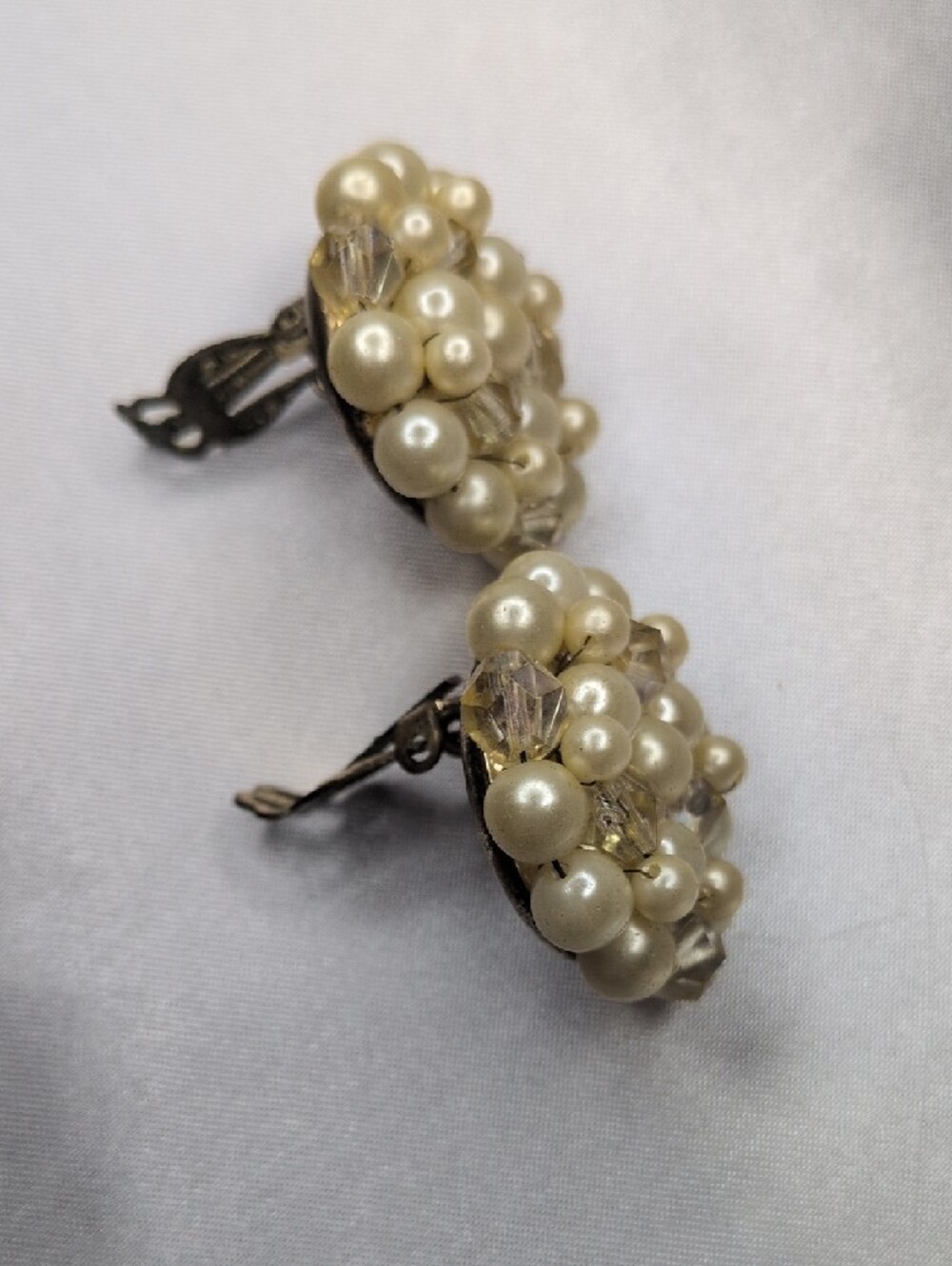 Classic Ivory Pearl Cluster Clip-On Earrings Marked Japan- Women's Jewelry